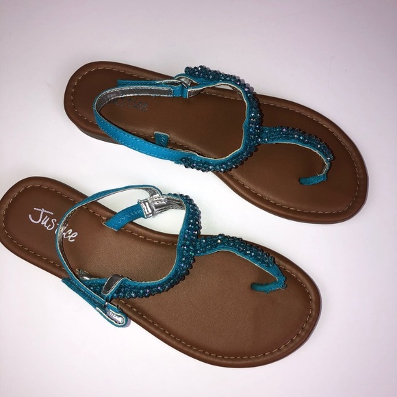 NEW Justice Jeweled Turquoise Blue Sandals - Picture 9 of 12
